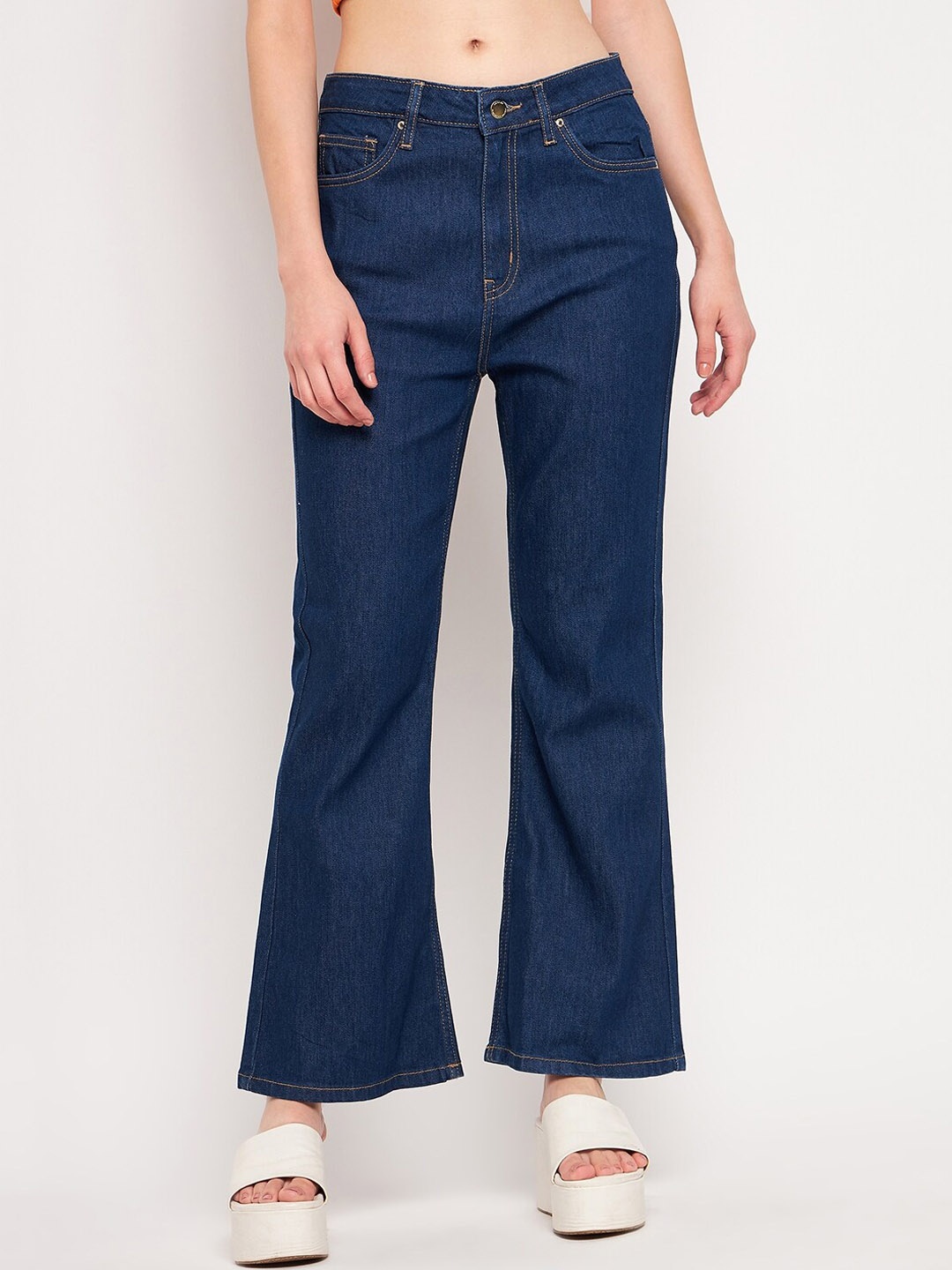 

Madame Women Flared High-Rise Clean Look Jeans, Navy blue