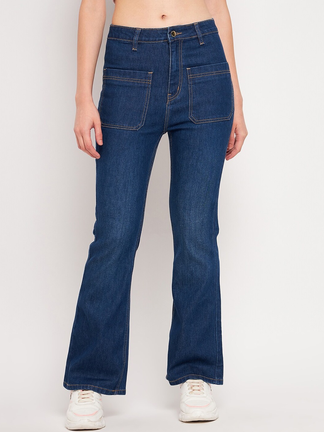

Madame Women Flared High-Rise Clean Look Jeans, Navy blue