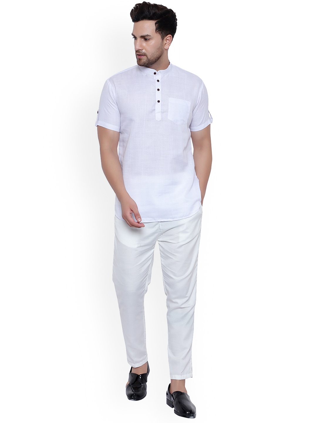 

ONNIX Mandarin Collar Regular Kurta with Pyjamas, White