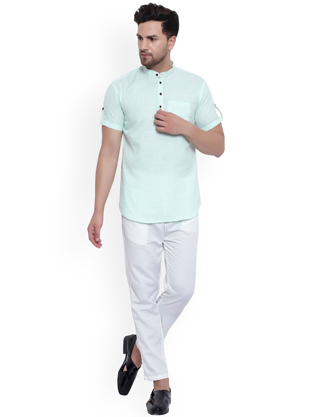

ONNIX Mandarin Collar Regular Kurta with Pyjamas, Green