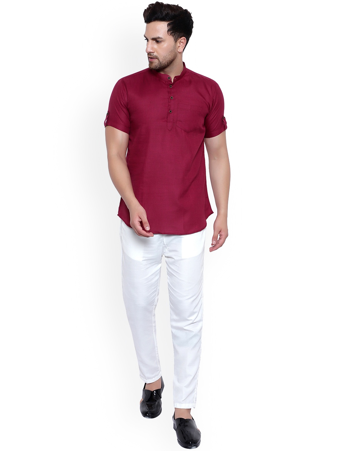 

ONNIX Mandarin Collar Kurta With Pyjamas, Maroon