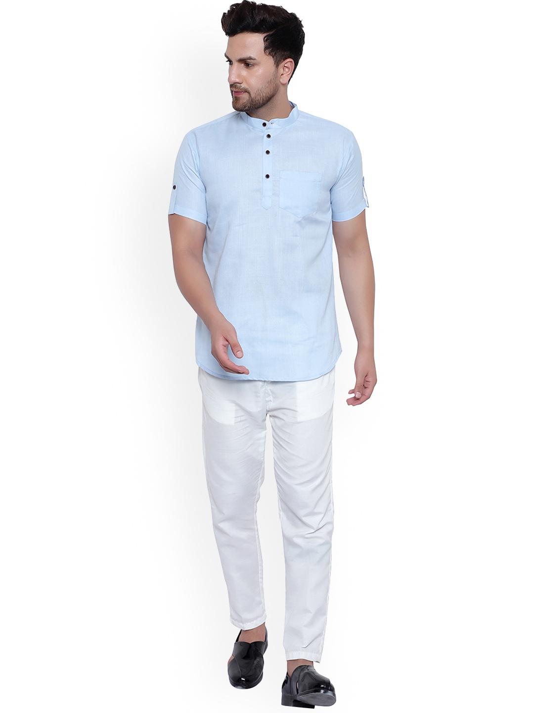 

ONNIX Mandarin Collar Kurta With Pyjamas, Blue