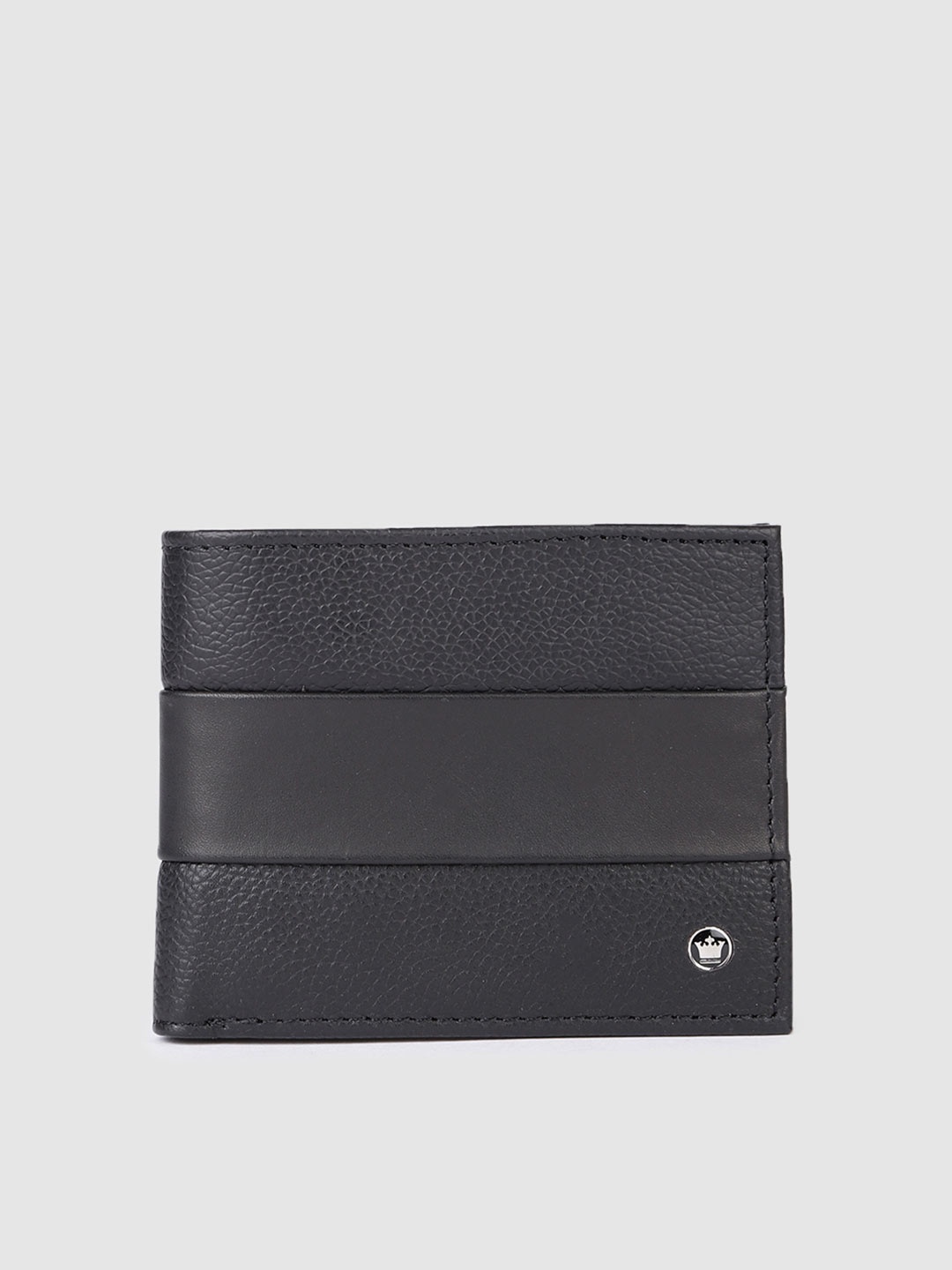 

Louis Philippe Men Abstract Textured Leather Two Fold Wallet, Black