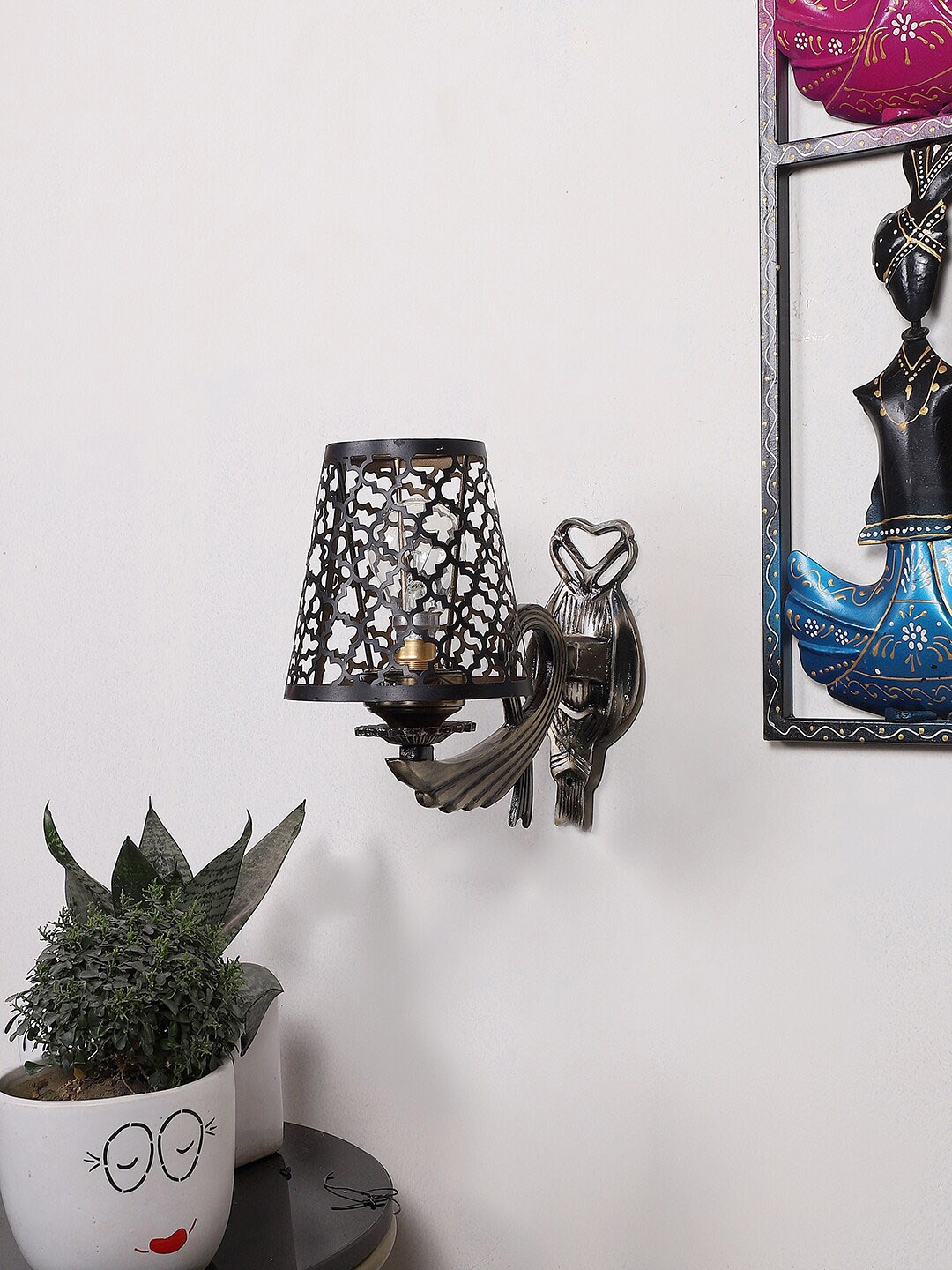 

Devansh Gold Toned & Black Textured Wall Lamp With Etching Lamp Shade