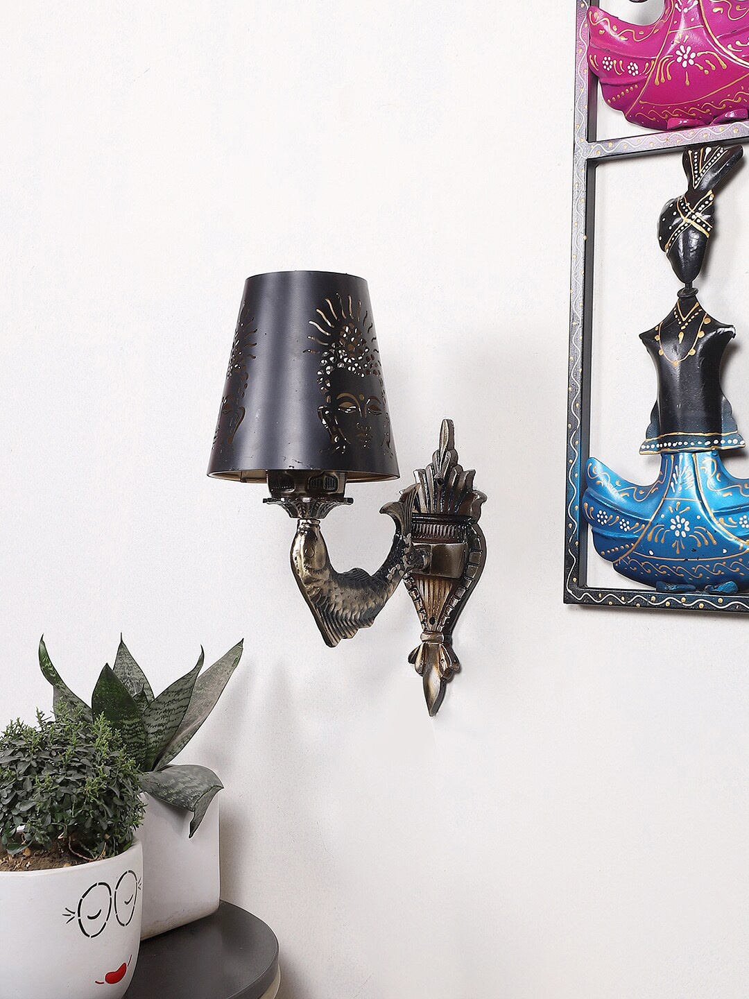 

Devansh Black Textured Antique Wall Lamp With Etching Lamp Shade, Gold