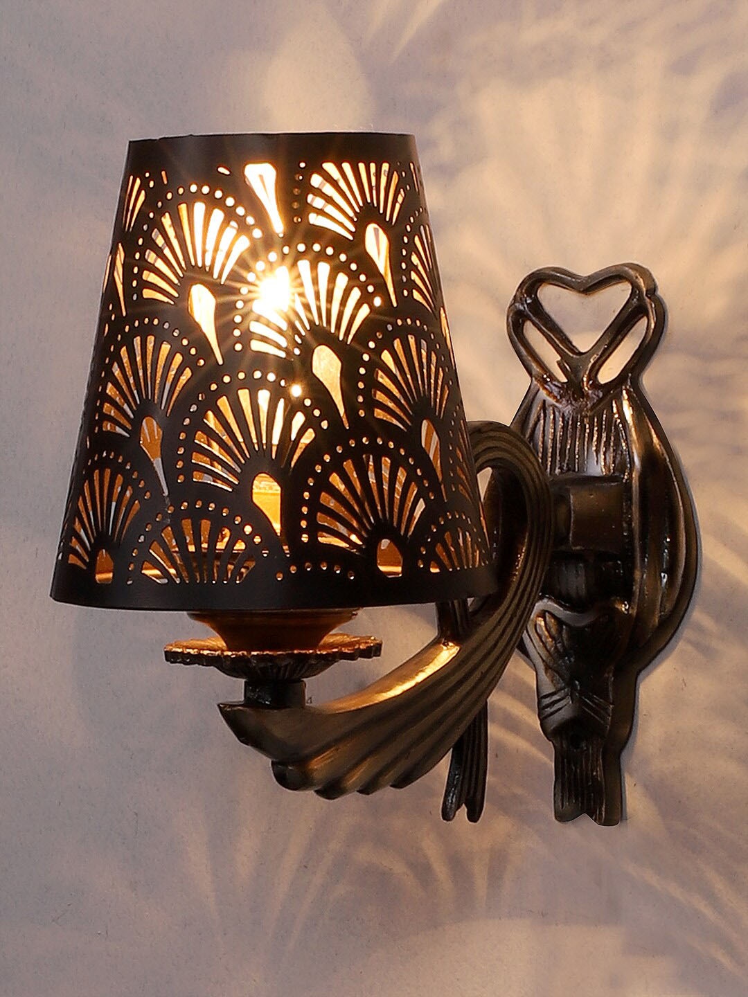 

Devansh Black Textured Antique Wall Lamp With Etching Lamp Shade, Gold