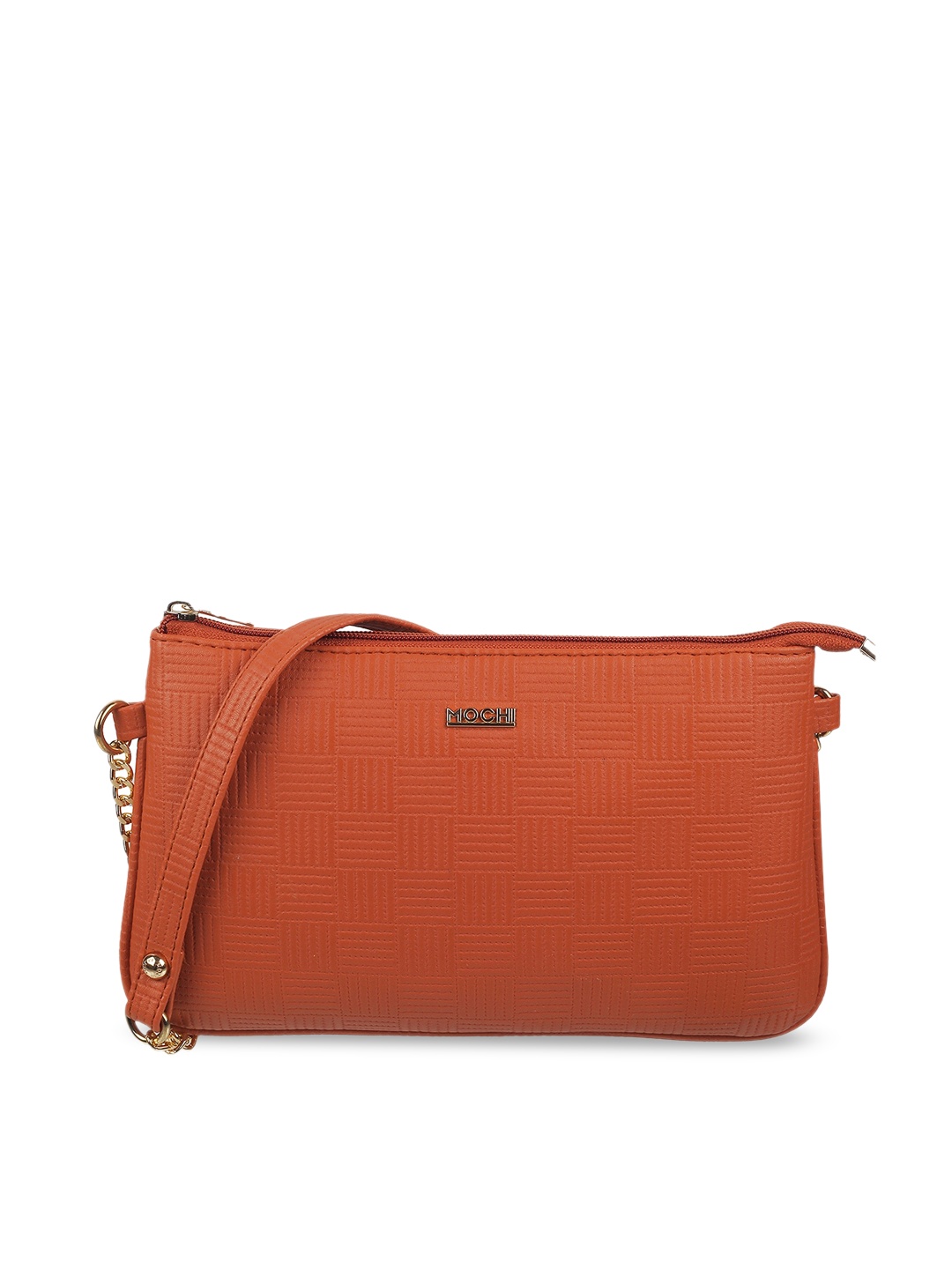 

Mochi Textured Quilted Structured Sling Bag, Orange