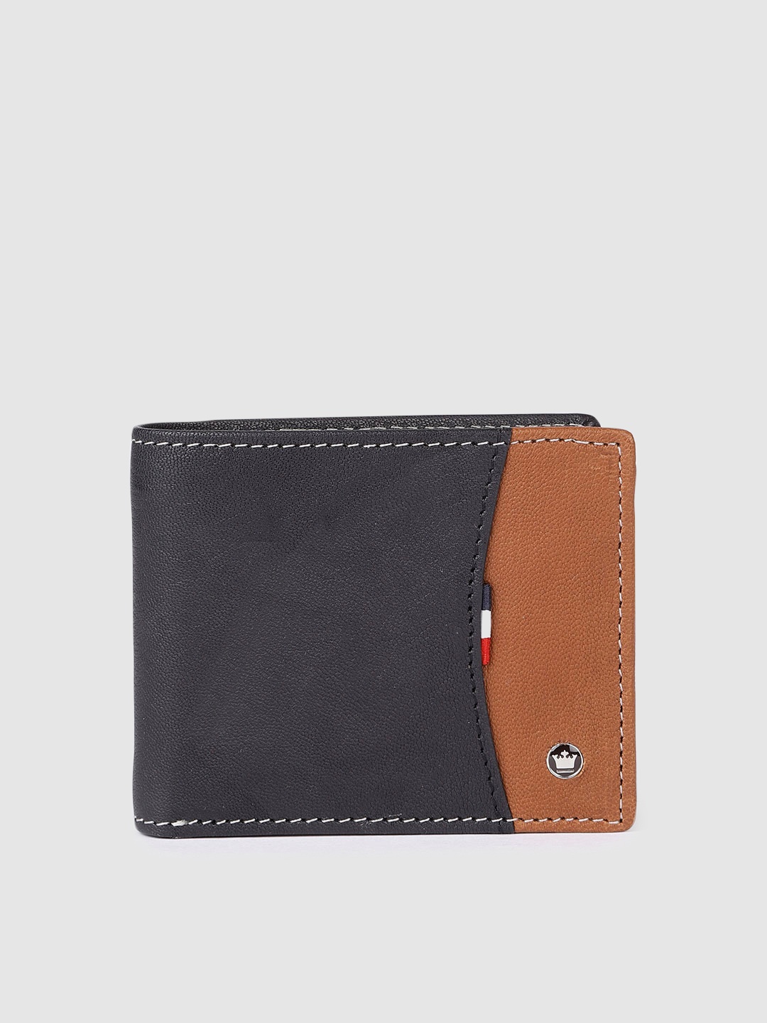 

Louis Philippe Sport Men Minimal Colourblocked Leather Two Fold Wallet, Black