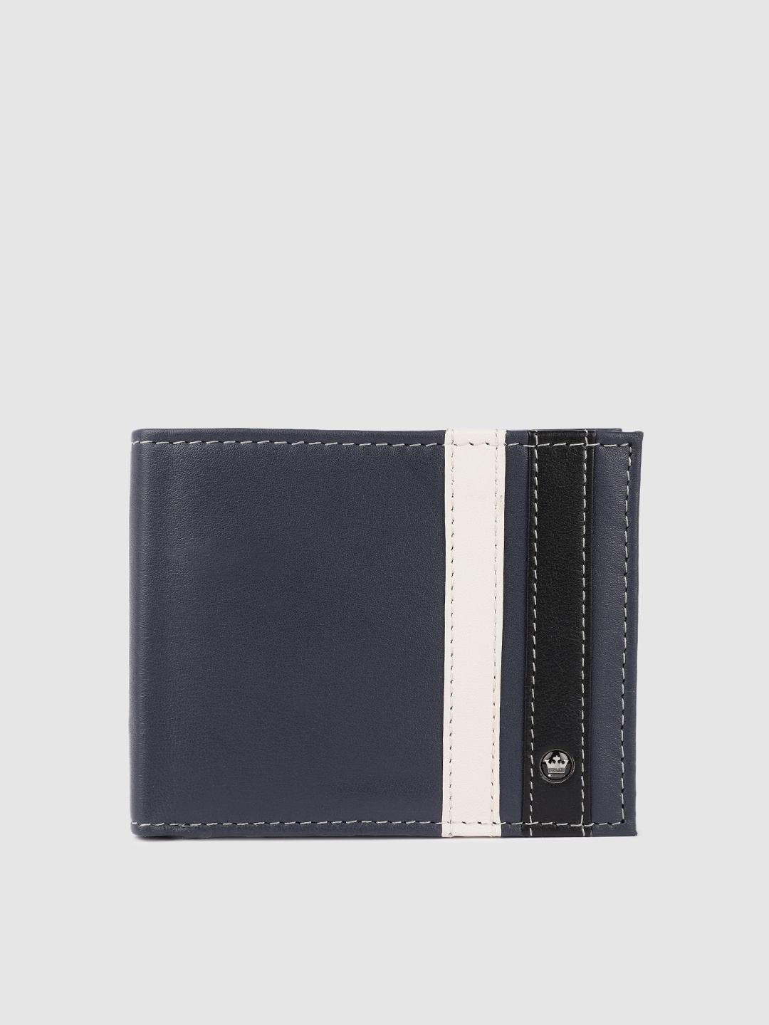 

Louis Philippe Sport Men Striped Leather Two Fold Wallet, Navy blue
