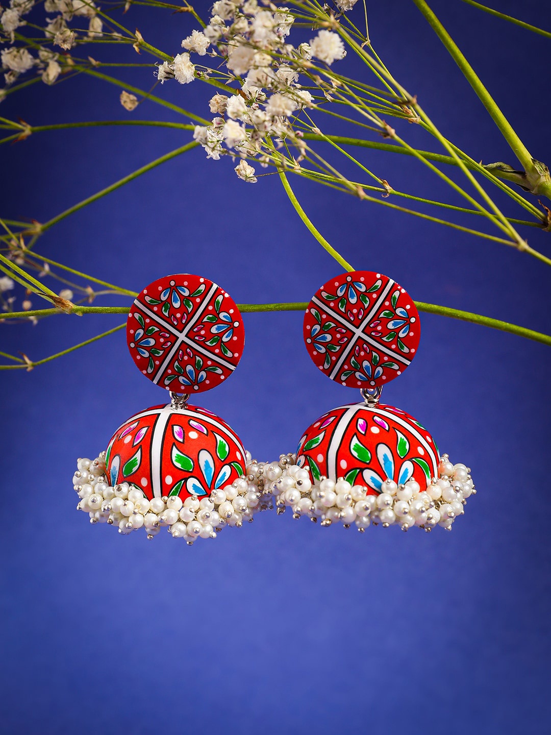 

PANASH Silver-Plated Pearls Dome Shaped Jhumkas Earrings