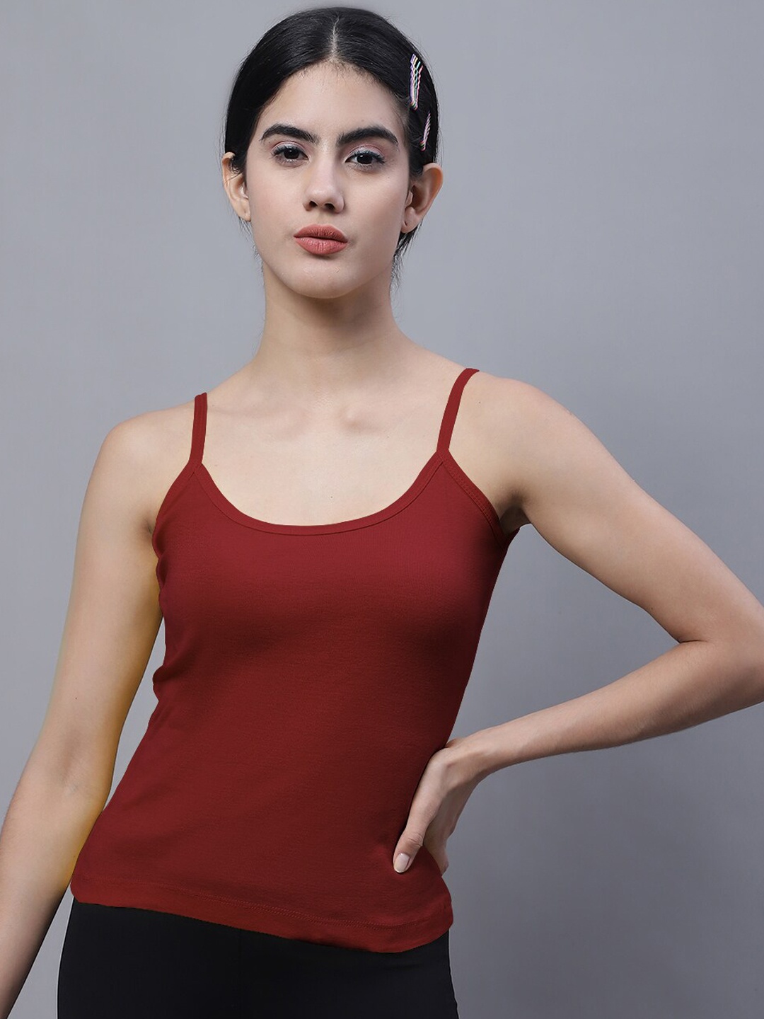 

FBAR Ribbed U-Neck High Quality Cotton Camisoles, Maroon