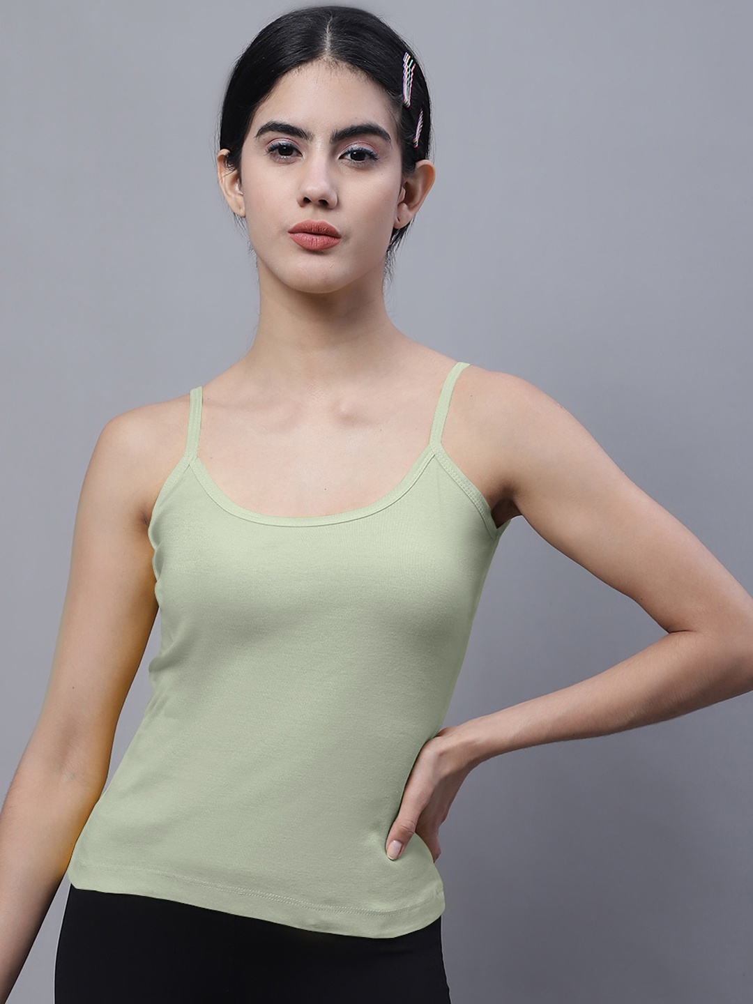 

FBAR Ribbed U-Neck High Quality Cotton Camisoles, Green