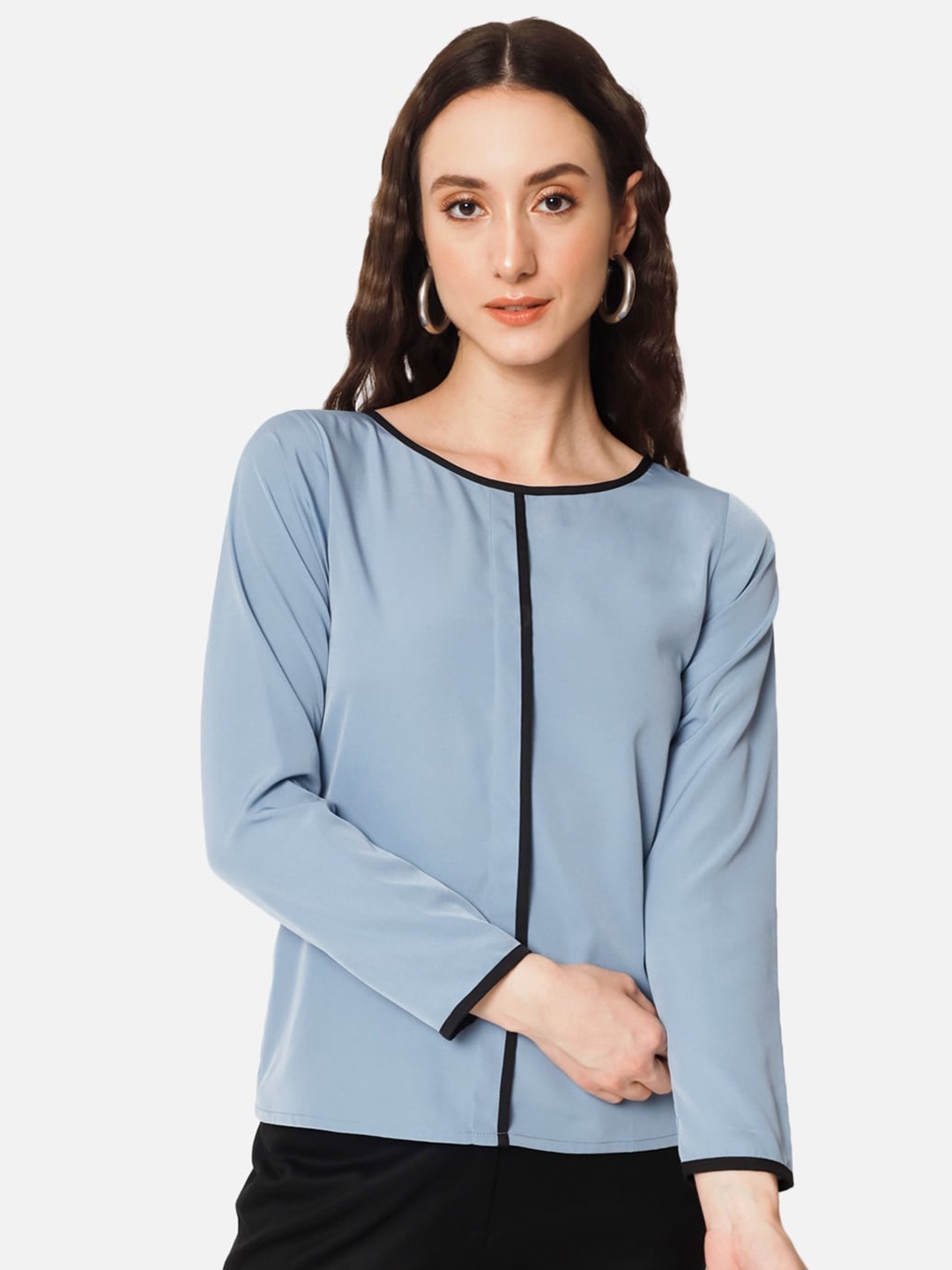 

ALL WAYS YOU Long Sleeves Crepe Top, Blue