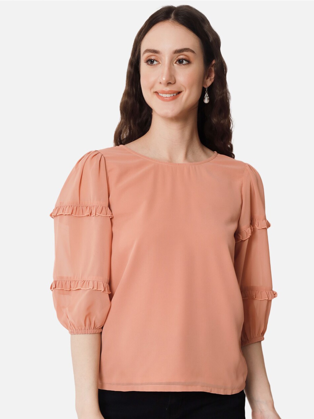 

ALL WAYS YOU Woven Puff Sleeve Top, Peach