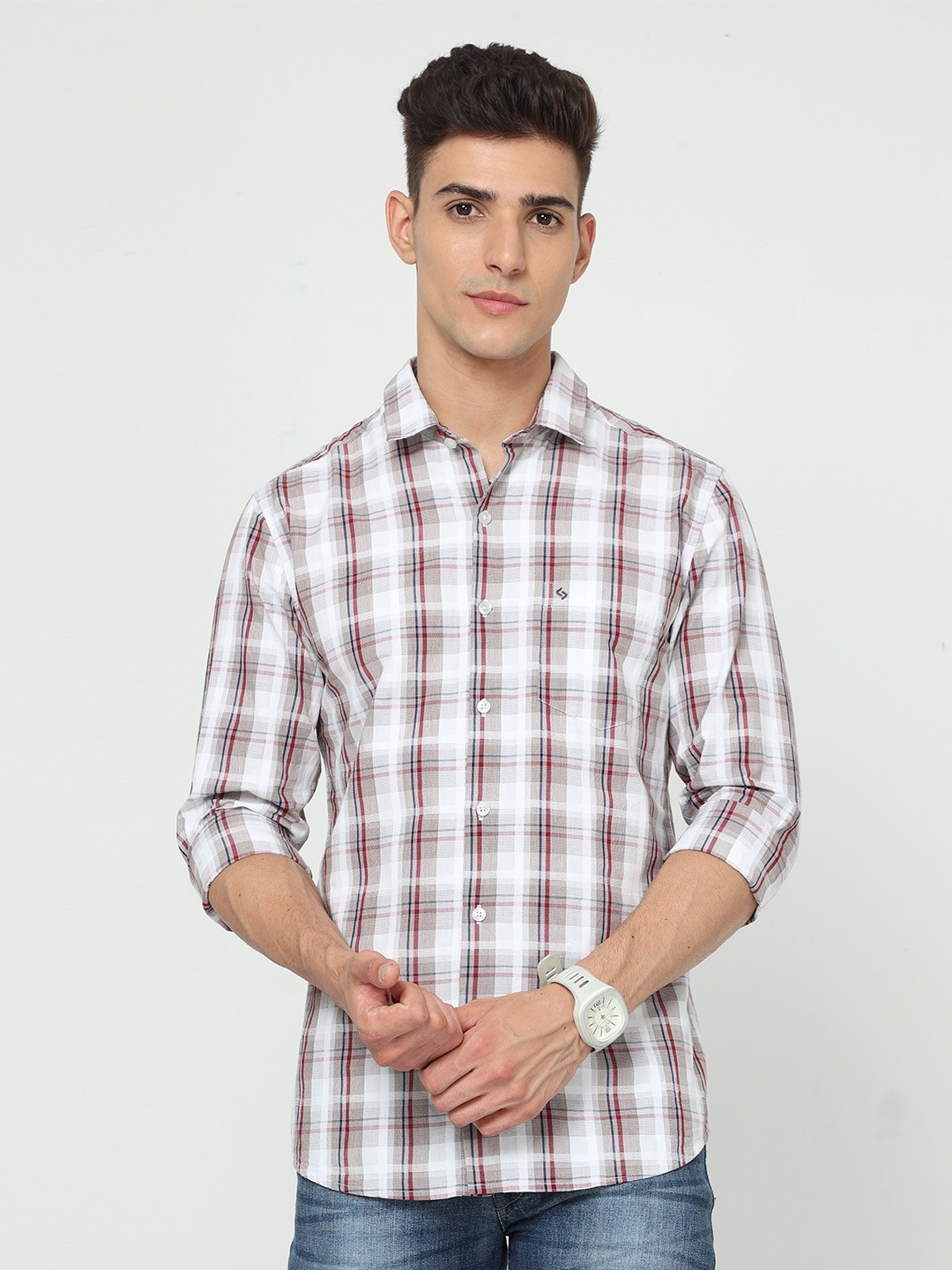 

Classic Polo India Slim Slim Fit Tartan Checked Cotton Casual Shirt, White