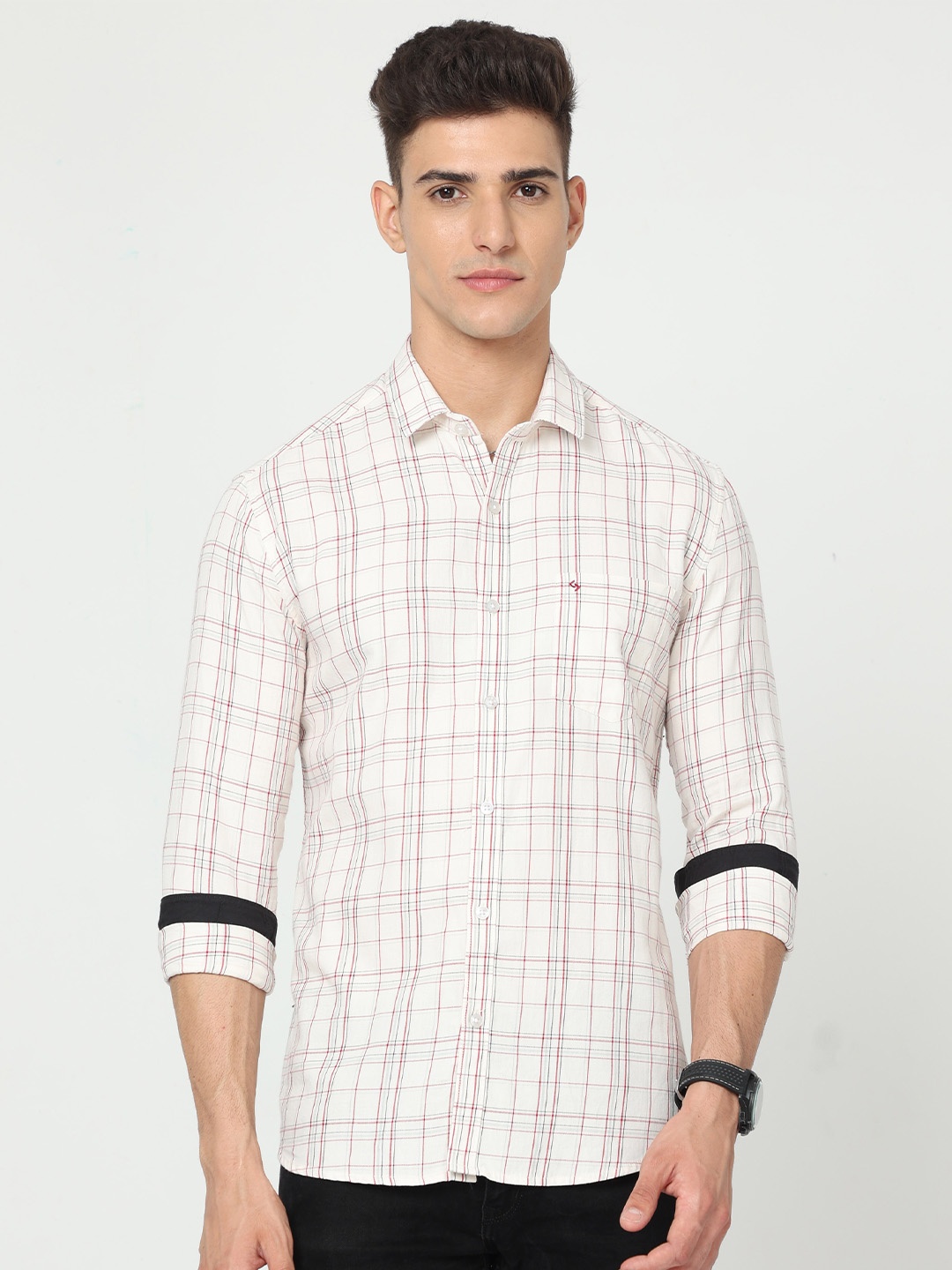 

Classic Polo India Slim Slim Fit Tartan Checked Cotton Casual Shirt, Pink