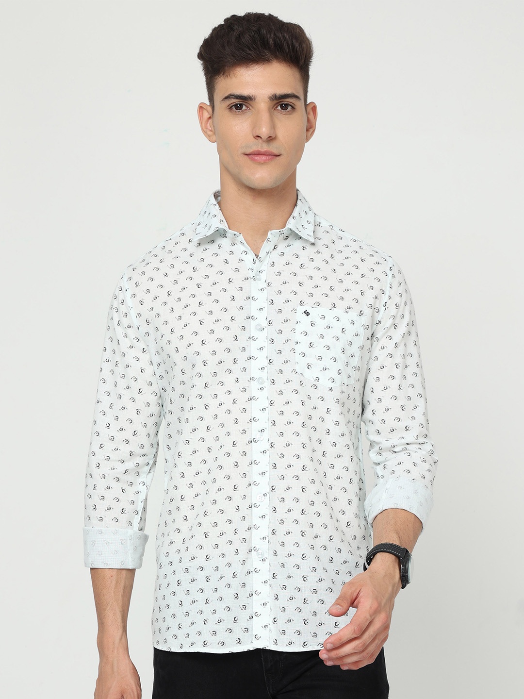 

Classic Polo India Slim Slim Fit Conversational Printed Cotton Casual Shirt, Blue