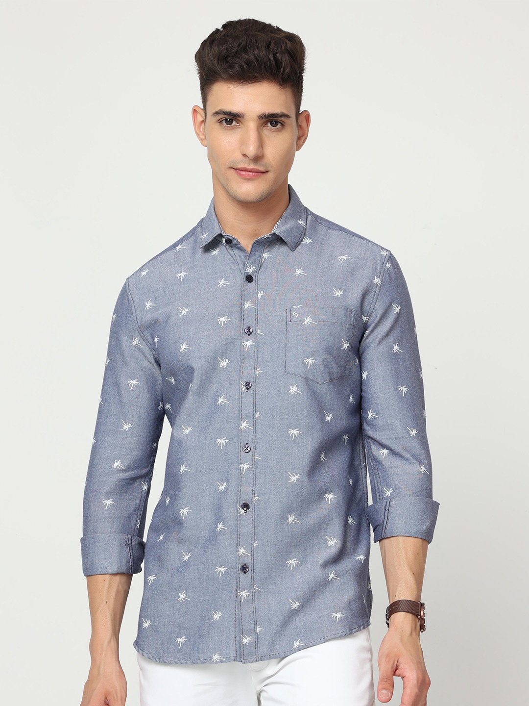 

Classic Polo India Slim Slim Fit Tropical Printed Cotton Casual Shirt, Blue