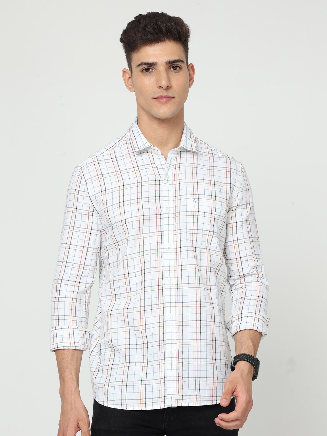 

Classic Polo India Slim Slim Fit Tartan Checked Opaque Cotton Casual Shirt, White