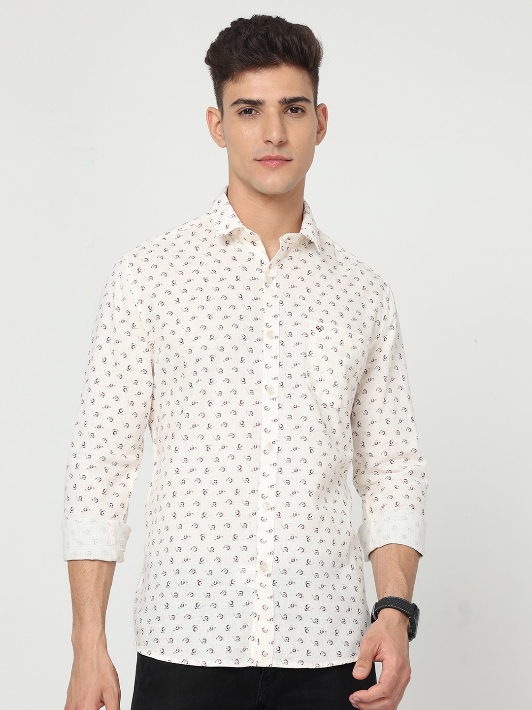 

Classic Polo India Slim Slim Fit Conversational Printed Cotton Casual Shirt, Cream