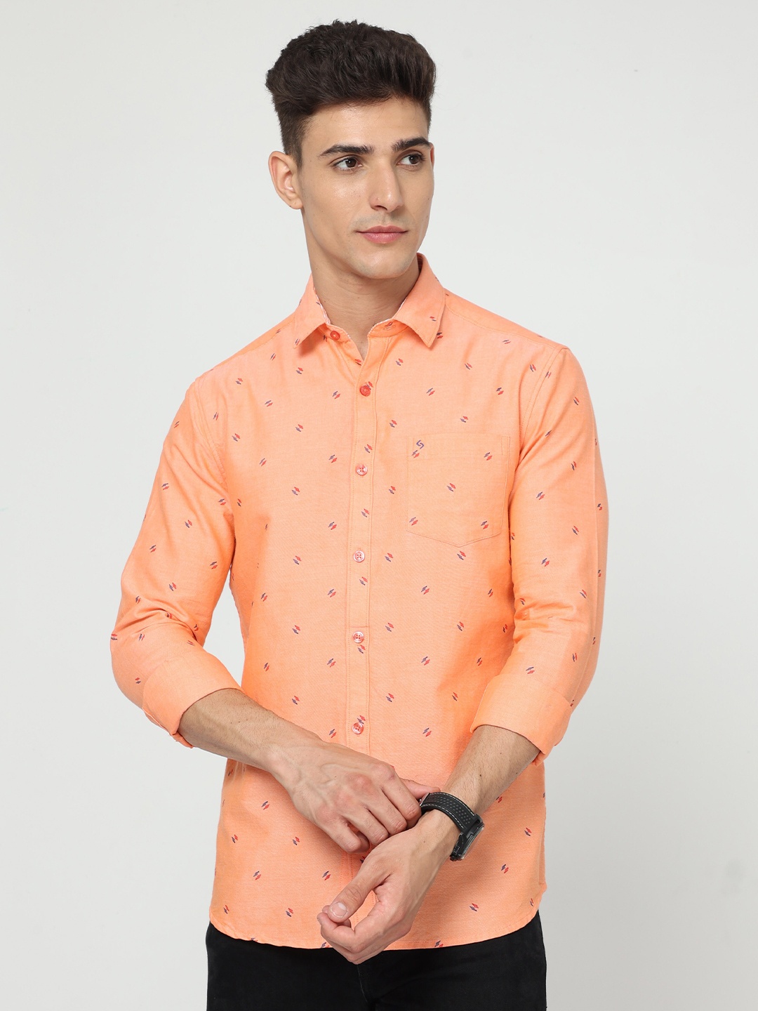 

Classic Polo India Slim Slim Fit Conversational Printed Cotton Casual Shirt, Orange
