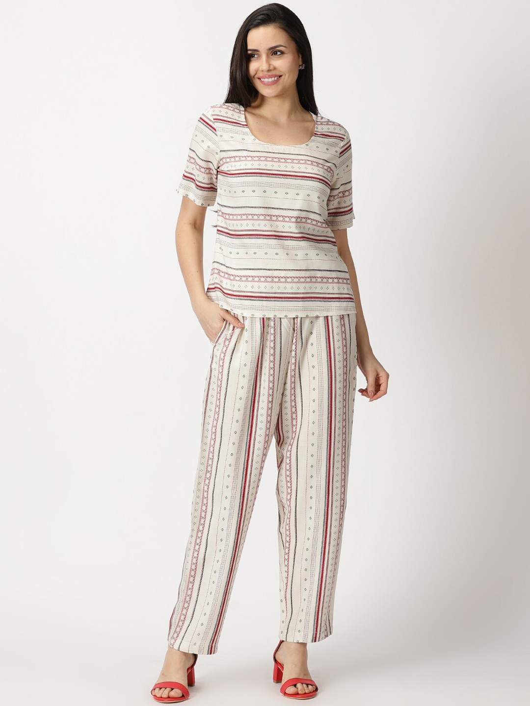 

Saffron Threads Geometric Print Rayon Co-Ords Set, Off white