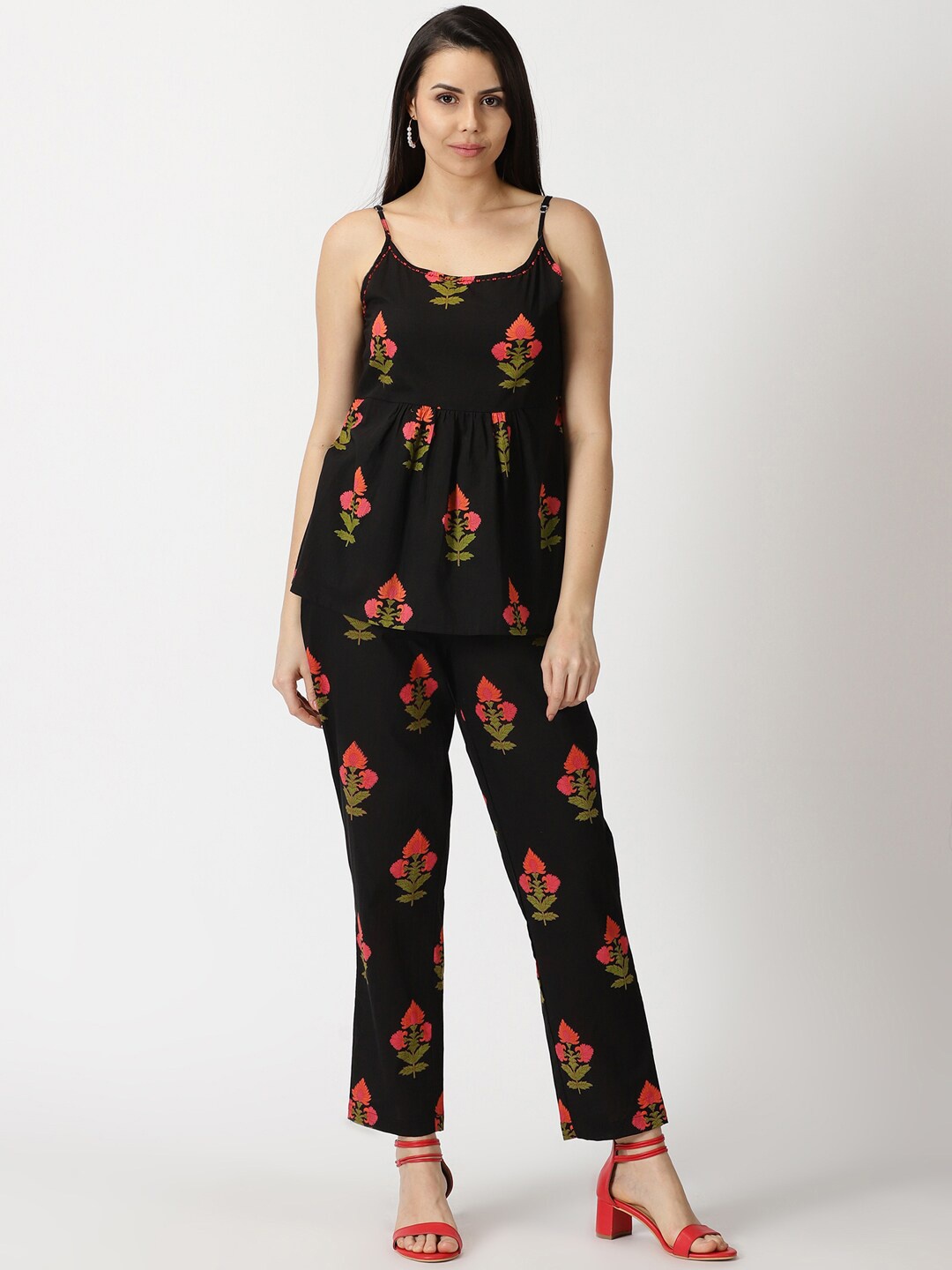 

Saffron Threads Ethnic Print Cotton Co-Ords Set, Black