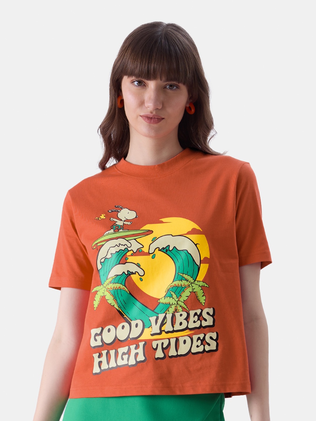 

The Souled Store Peanuts Graphic Printed Pure Cotton T-Shirt, Orange