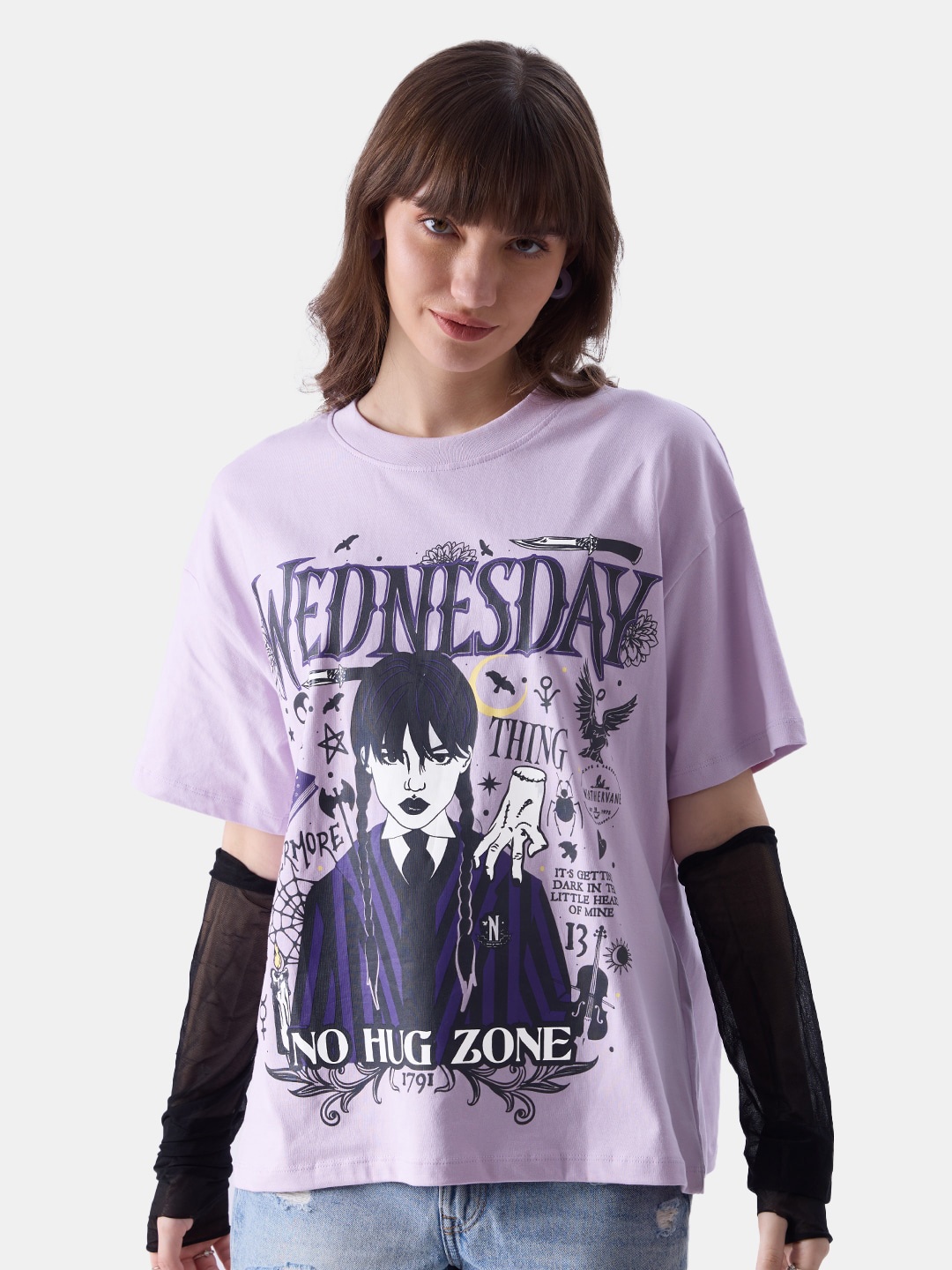 

The Souled Store Graphic Printed Oversized Pure Cotton T-Shirt, Lavender