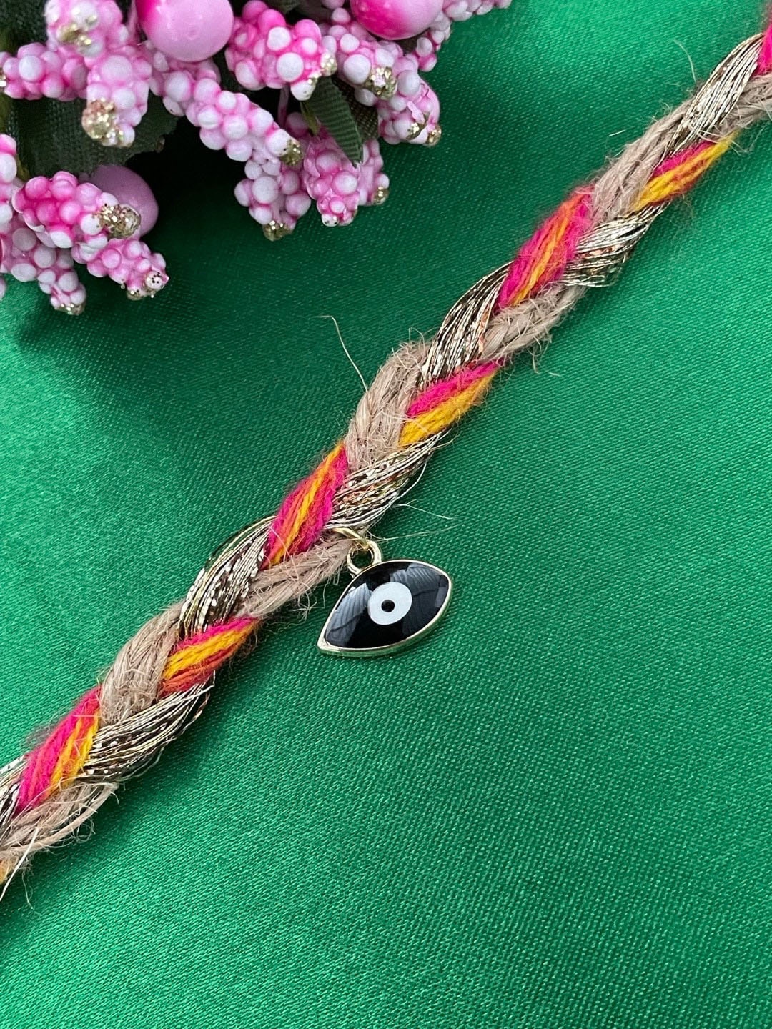 

Digital Dress Room Evil Eye & Beaded Thread Rakhi, Pink