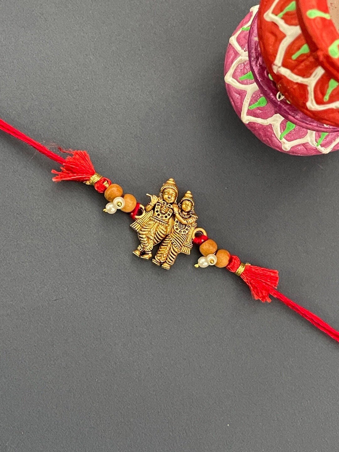 

Digital Dress Room Radha Krishna & Chandan Beaded Thread Rakhi, Gold