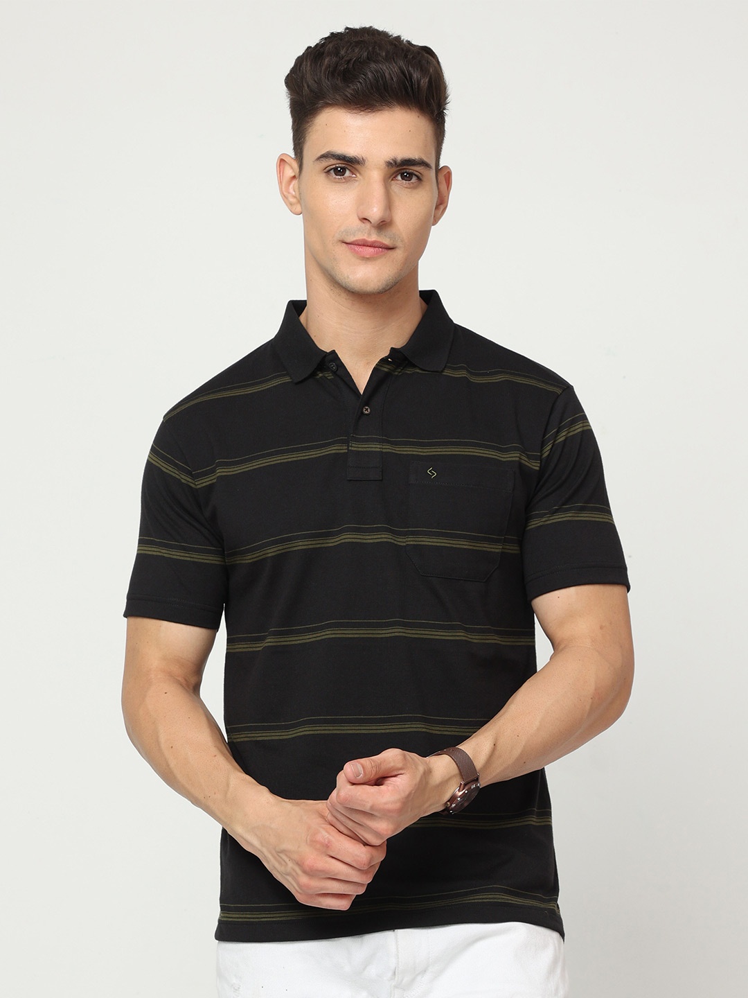 

Classic Polo Striped Polo Collar Cotton T-shirt, Black