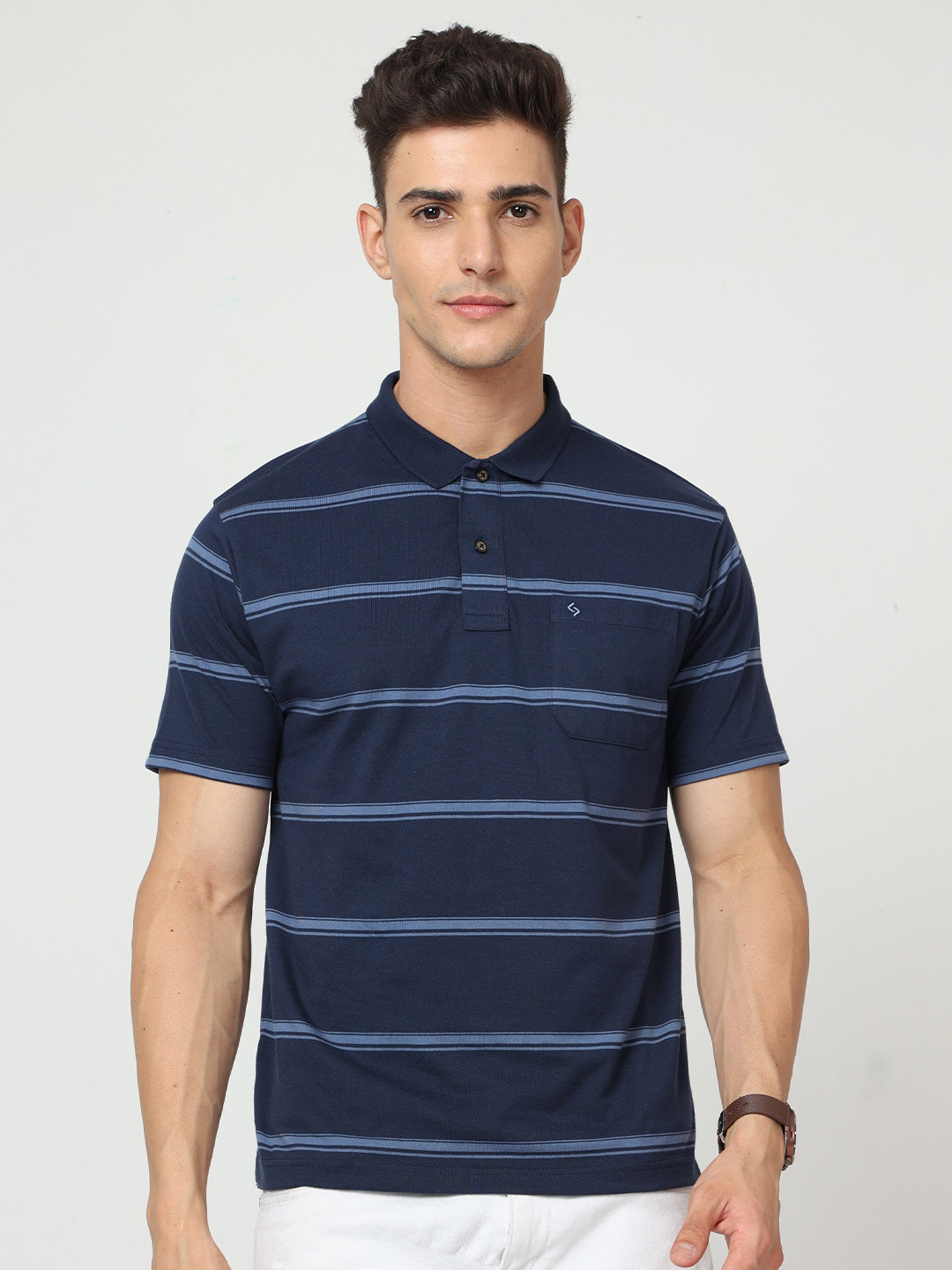 

Classic Polo Striped Polo Collar Cotton T-shirt, Blue