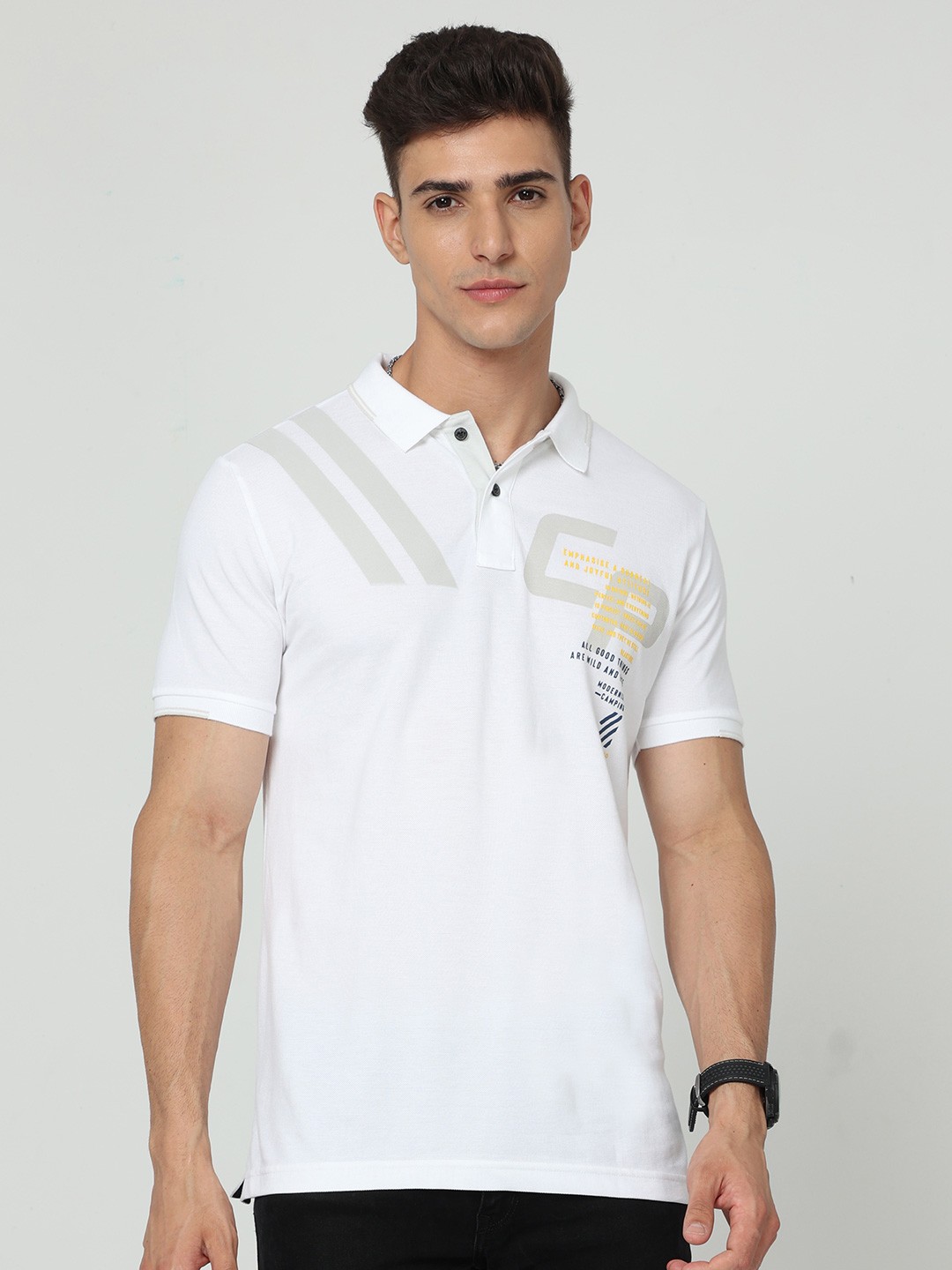 

Classic Polo Typography Printed Polo Collar Cotton Slim Fit T-shirt, White