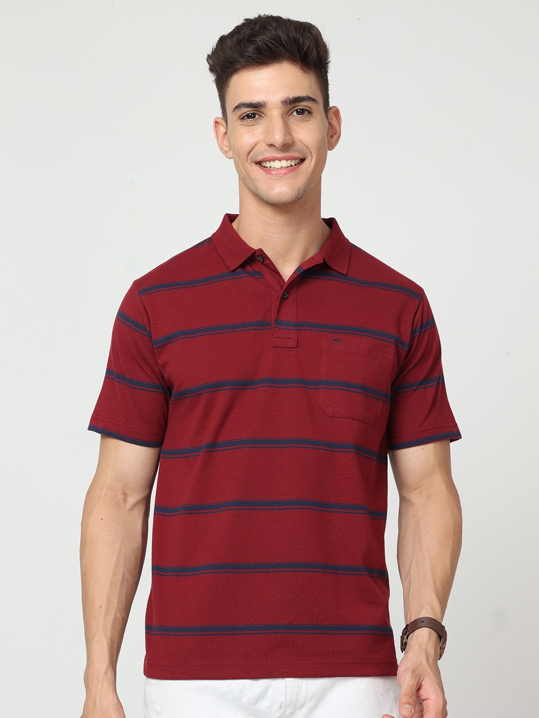 

Classic Polo Striped Polo Collar Cotton T-shirt, Maroon