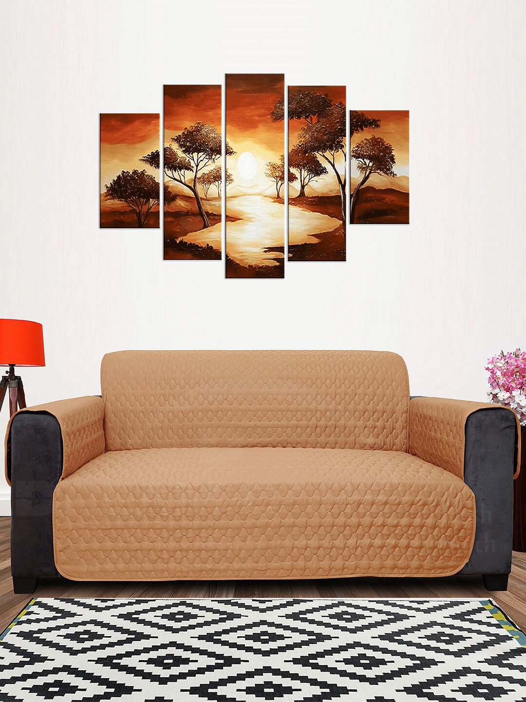 

DREAM CARE Coffee-Brown & Beige Quilted Reversible 4-Seater Sofa Cover