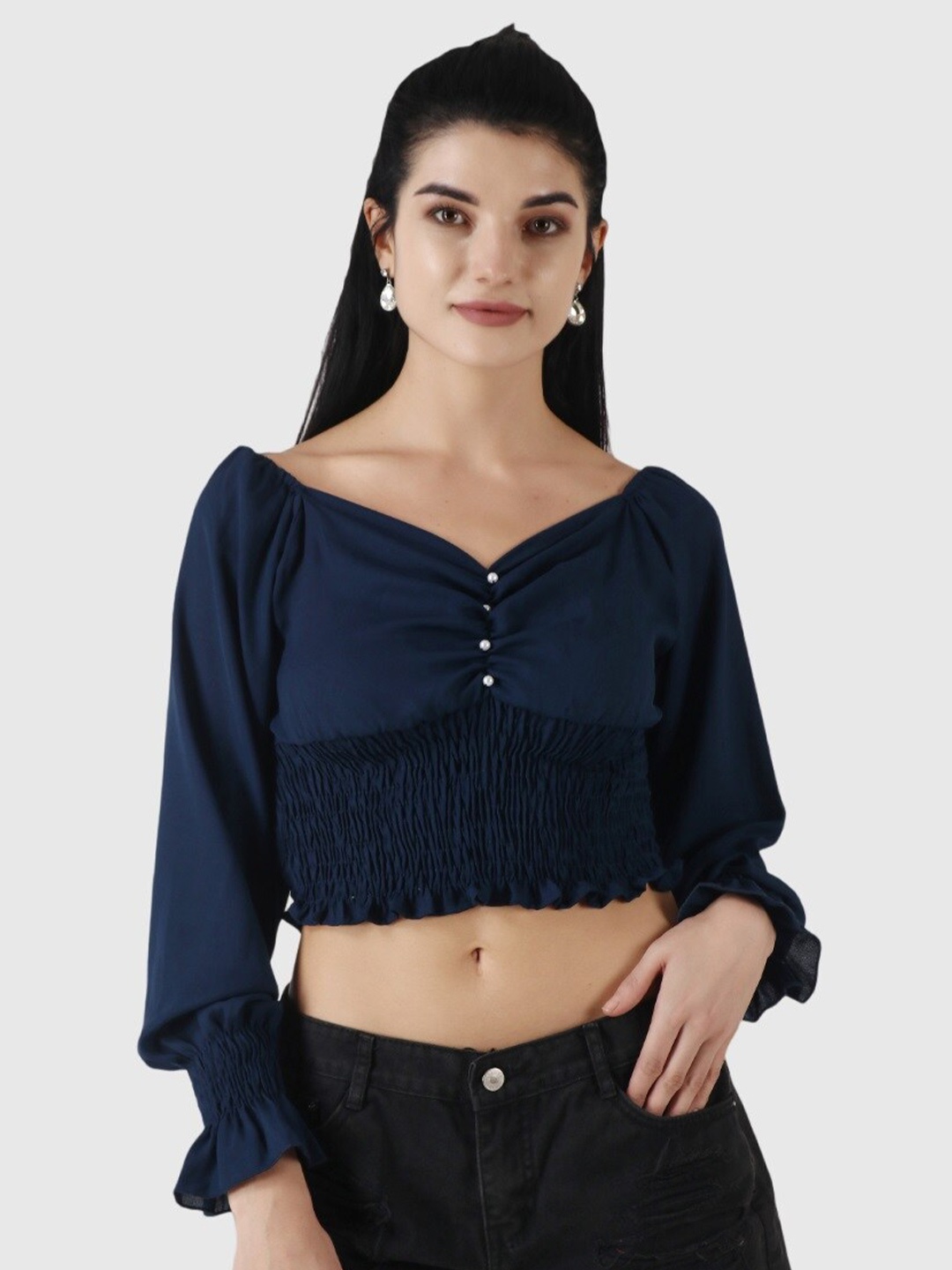 

Popwings Off Shoulder Crop Top, Navy blue