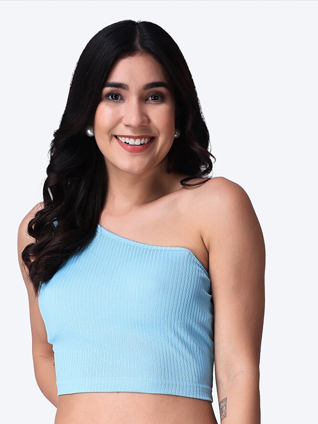 

Popwings One Shoulder Fitted Crop Top, Blue