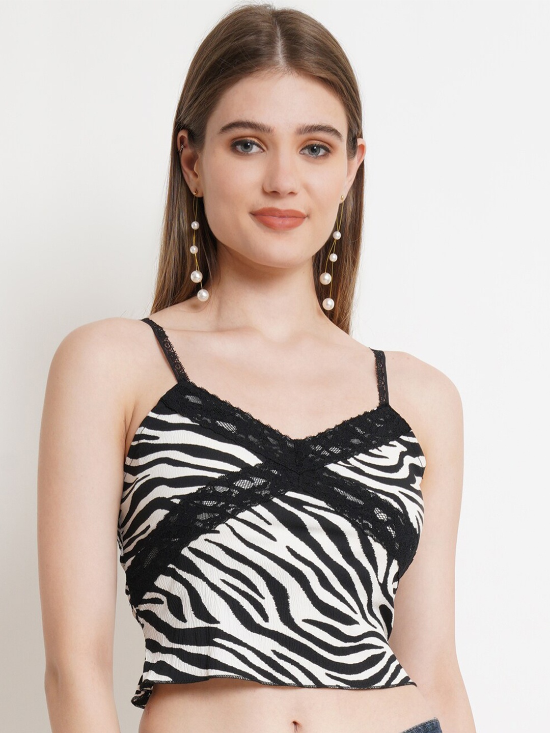 

Popwings Animal Printed Sleeveless Crop Top, Black