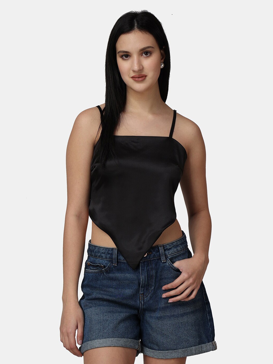 

Popwings Shoulder Strapped Scarf Top, Black