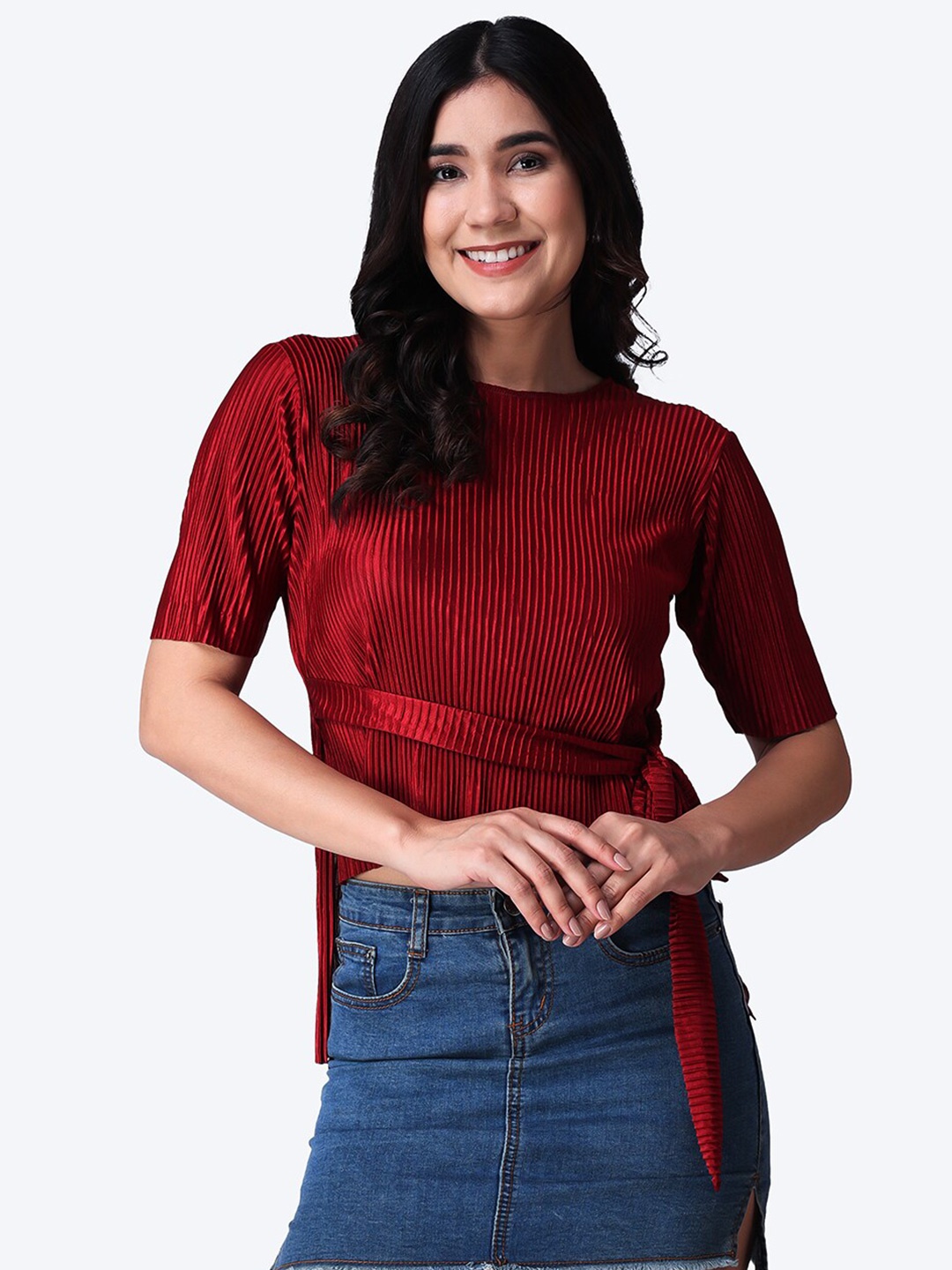 

Popwings Self Design High-Low Top, Maroon