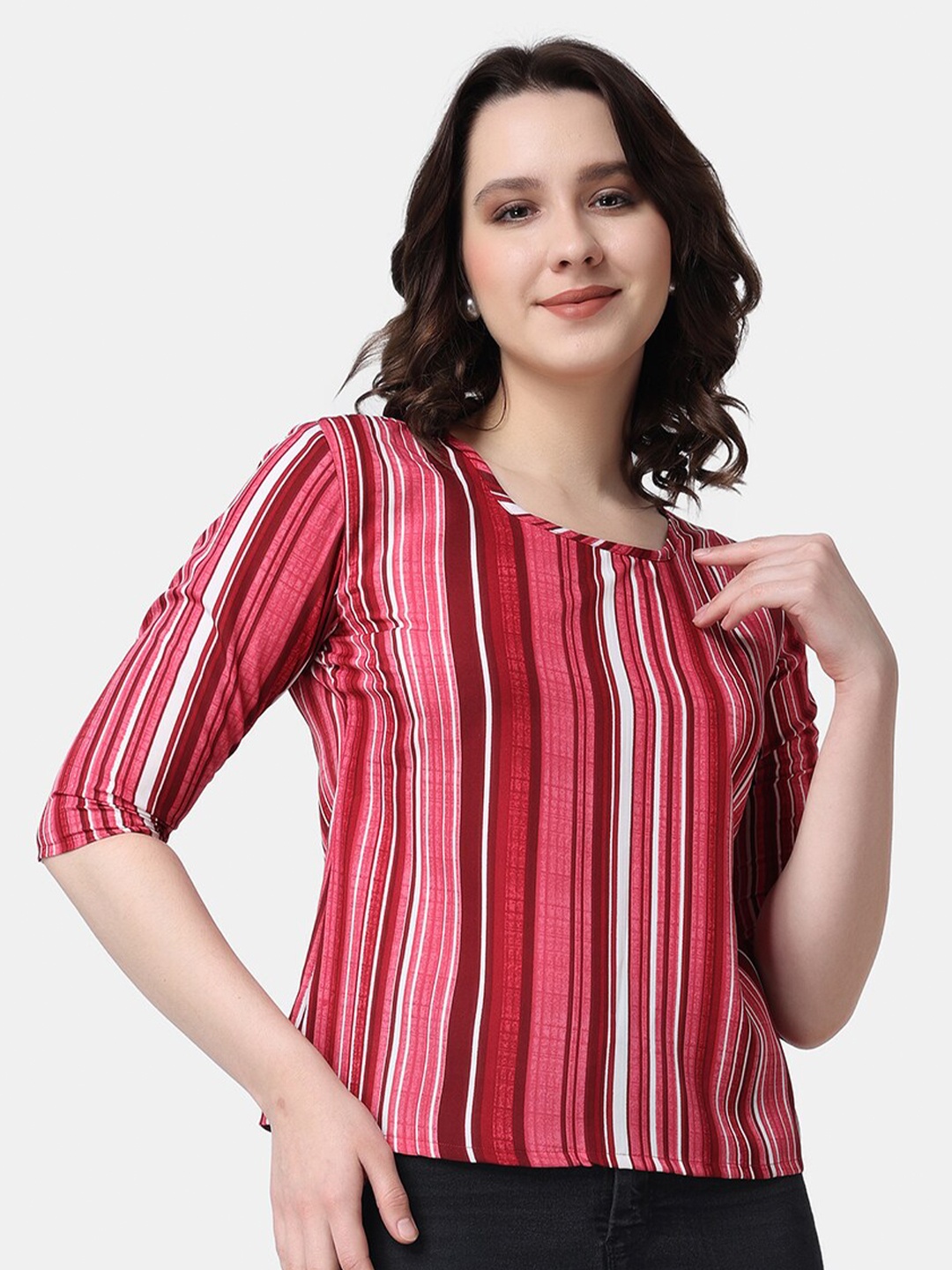 

Popwings Striped Square Neck Top, Red