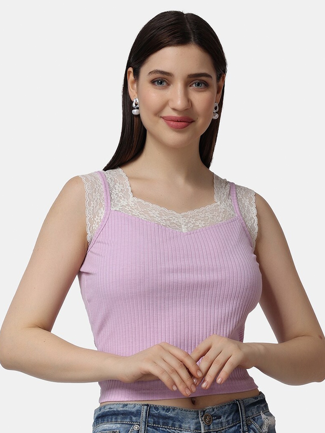 

Popwings Square Neck Sleeveless Crop Top, Lavender