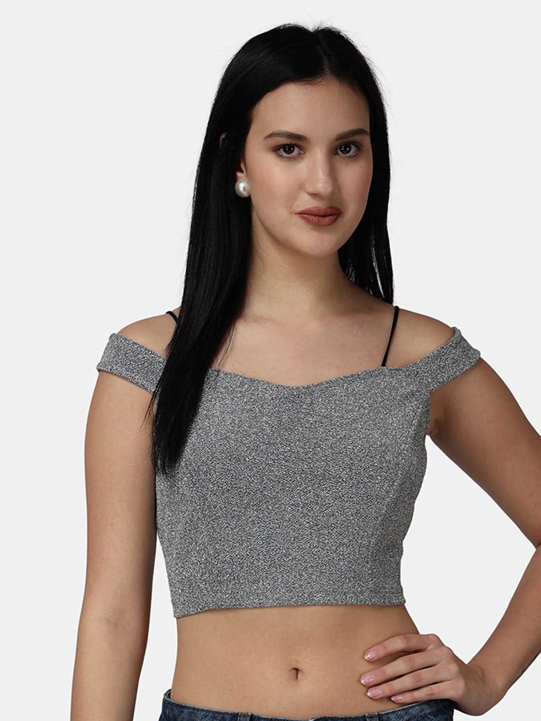 

Popwings Shoulder Straps Crop Top, Grey