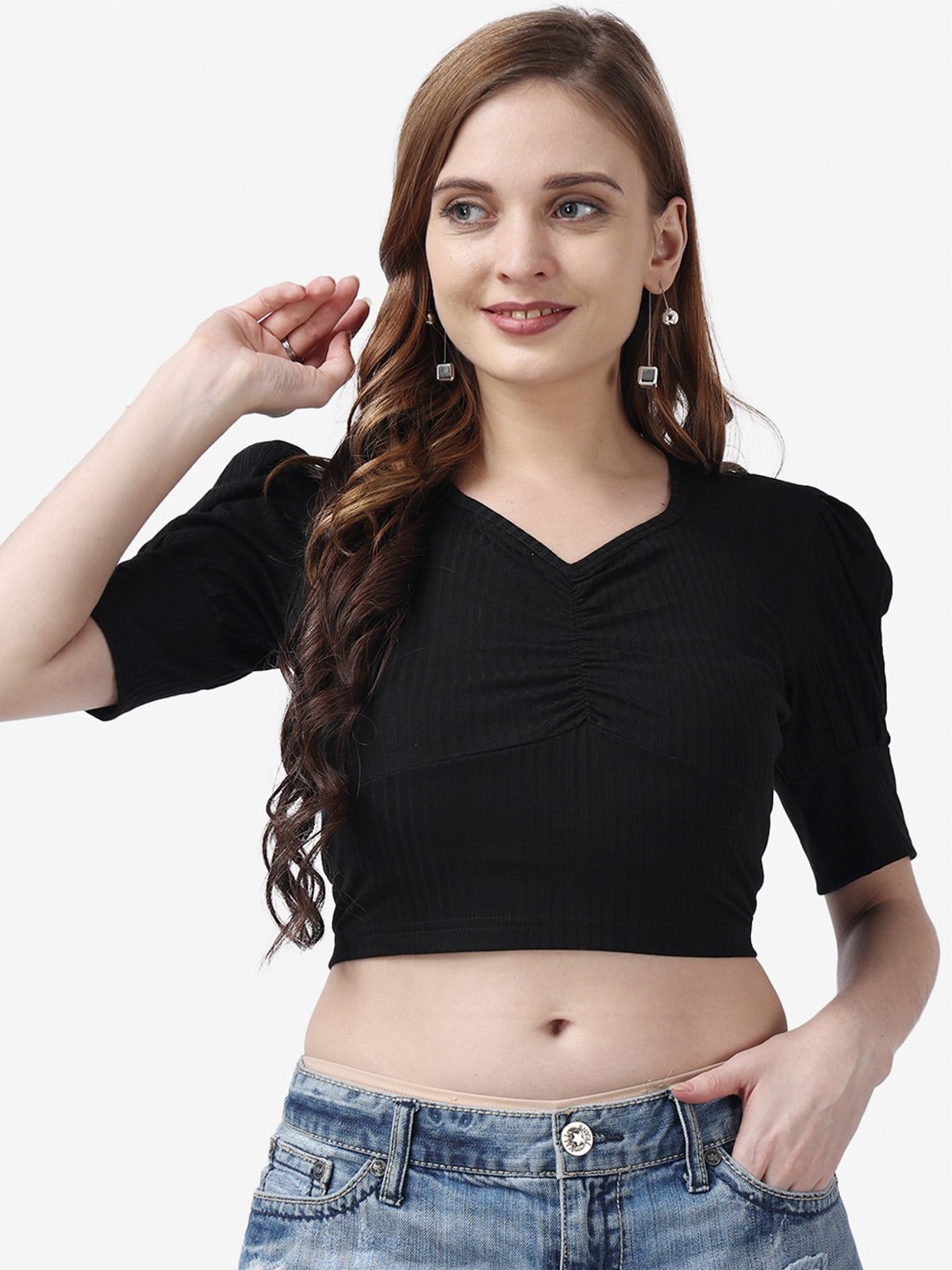 

Popwings V-Neck Crop Top, Black
