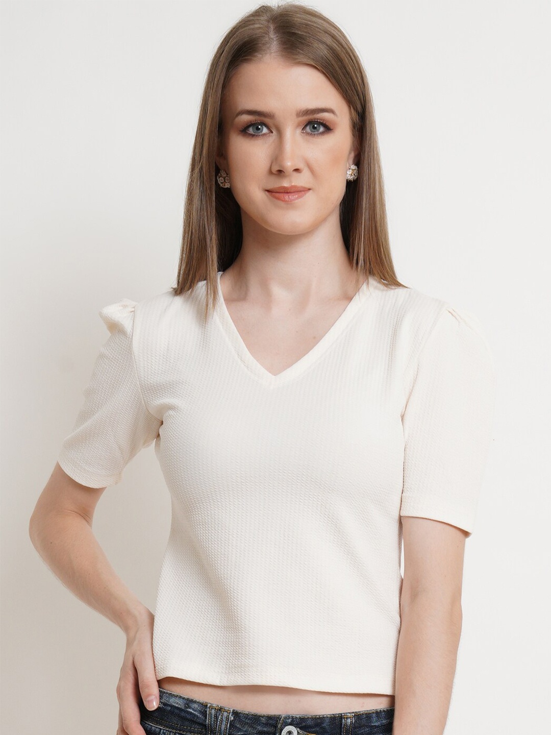 

Popwings V-Neck Crop Top, Off white