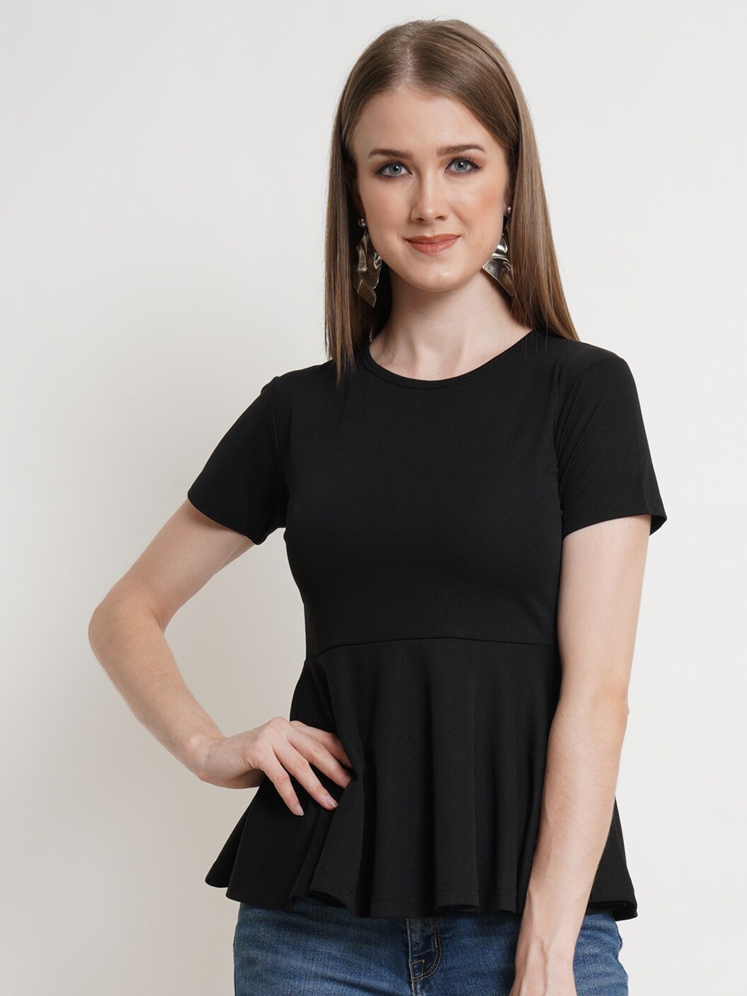

Popwings Round Neck Regular Top, Black