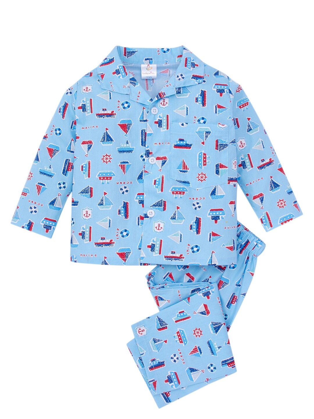 

Babywish Kids Conversational Printed Pure Cotton Night suit, Turquoise blue