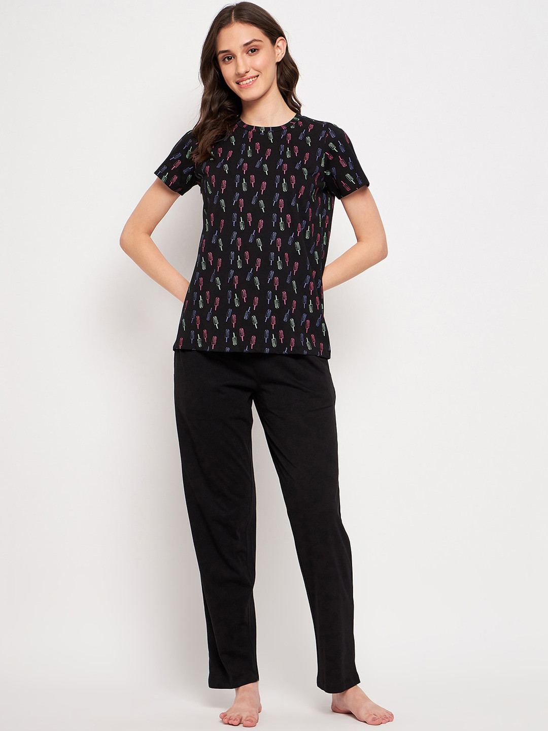 

MADAME M SECRET Conversational Printed Tops & Trousers, Black