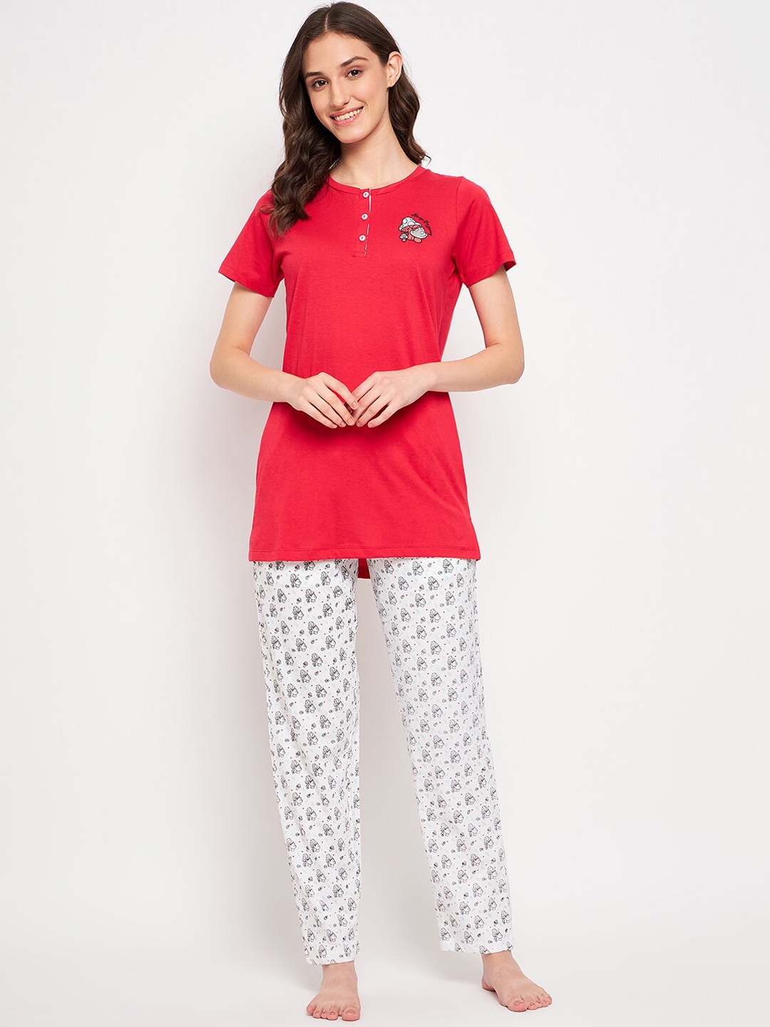 

MADAME M SECRET Graphic Printed Night suit, Red
